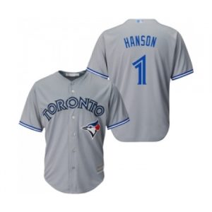 Mens Toronto Blue Jays #1 Alen Hanson Replica Grey Road Baseball Jersey  For Sale