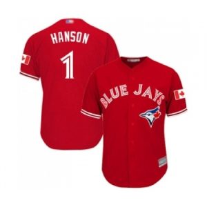 Mens Toronto Blue Jays #1 Alen Hanson Replica Scarlet Alternate Cool Base Baseball Jersey  For Sale