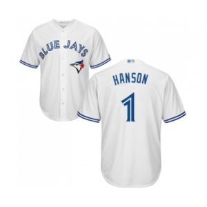 Mens Toronto Blue Jays #1 Alen Hanson Replica White Home Baseball Jersey  For Sale