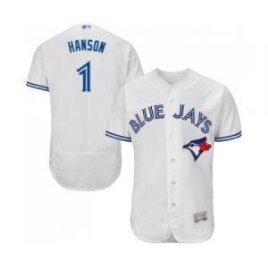 Mens Toronto Blue Jays #1 Alen Hanson White Home Flex Base Authentic Collection Baseball Jersey  For Sale
