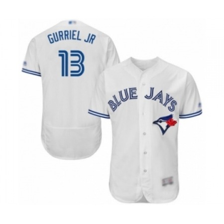 Mens Toronto Blue Jays #13 Lourdes Gurriel Jr. White Home Flex Base Authentic Collection Baseball Player Jersey