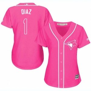 Women’s Majestic Toronto Blue Jays #1 Aledmys Diaz Authentic Pink Fashion Cool Base MLB Jersey  For Sale