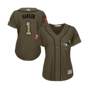 Women’s Toronto Blue Jays #1 Alen Hanson Authentic Green Salute to Service Baseball Jersey  For Sale