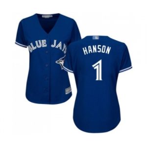 Women’s Toronto Blue Jays #1 Alen Hanson Replica Blue Alternate Baseball Jersey  For Sale