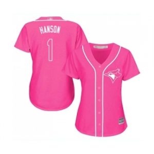 Women’s Toronto Blue Jays #1 Alen Hanson Replica Pink Fashion Cool Base Baseball Jersey  For Sale
