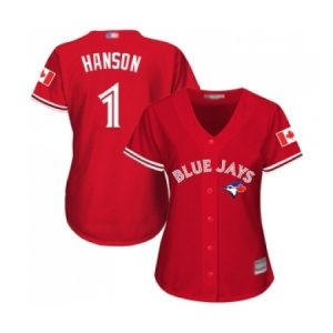 Women’s Toronto Blue Jays #1 Alen Hanson Replica Scarlet Alternate Baseball Jersey  For Sale
