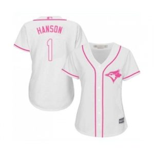 Women’s Toronto Blue Jays #1 Alen Hanson Replica White Fashion Cool Base Baseball Jersey  For Sale